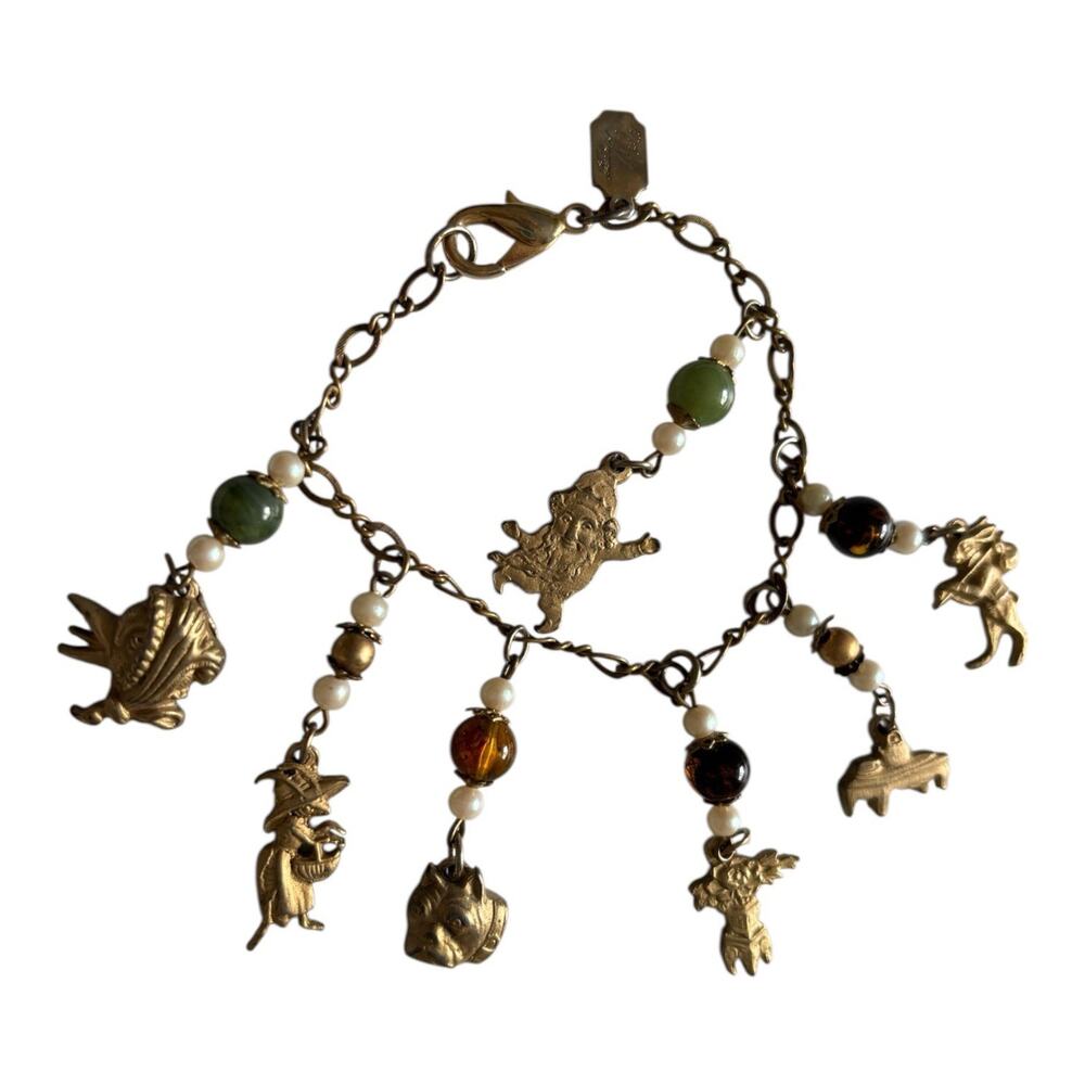 Designs by Paula Charm Bracelet Goldtone fairytale theme beaded vintage